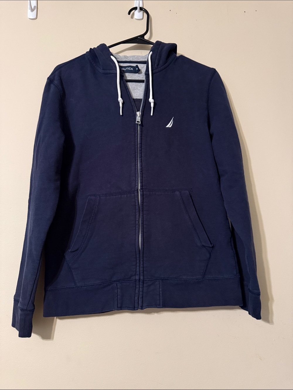 Nautica Navy Zip Hoodie with White Drawstrings